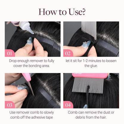 GOO GOO Tape Remover Comb - Professional Stainless Steel Tape in Hair Extensions Removal Tool with Metal Teeth Comb for Effective Adhesive Clean and Hair Damage Reduction