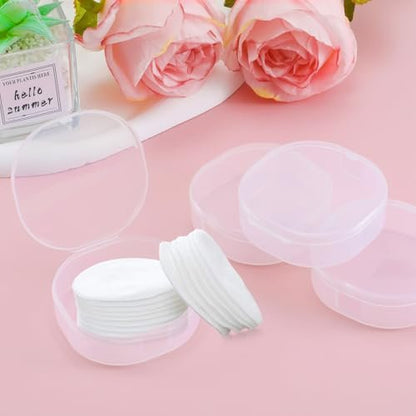 TAHULIK 4-Pack Cotton Round Holder – Plastic Cosmetic Pads Dispenser, Portable Travel Square Container for Removing Balls