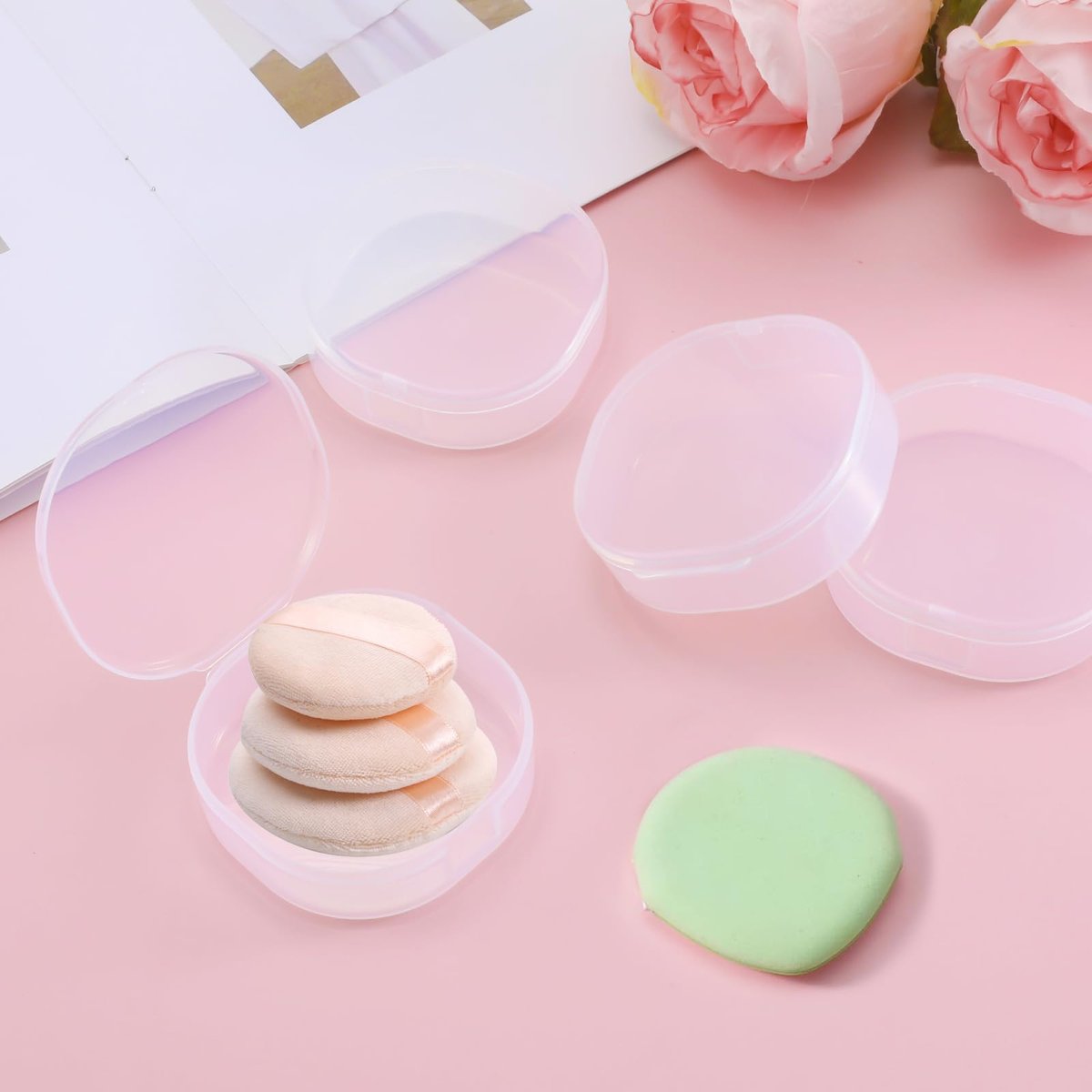 TAHULIK 4-Pack Cotton Round Holder – Plastic Cosmetic Pads Dispenser, Portable Travel Square Container for Removing Balls - görsel 9