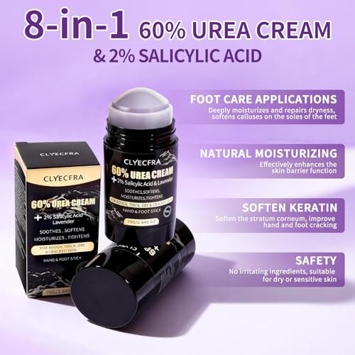 8-in-1 60% Urea Balm with 2% Salicylic Acid & Lavender - Maximum Strength Hand & Foot Stick for Rough, Dry, Thick & Cracked Skin, Callus Remover, Deep Hydration (75g) Avelisse