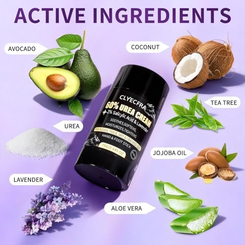 8-in-1 60% Urea Balm with 2% Salicylic Acid & Lavender - Maximum Strength Hand & Foot Stick for Rough, Dry, Thick & Cracked Skin, Callus Remover, Deep Hydration (75g) Avelisse