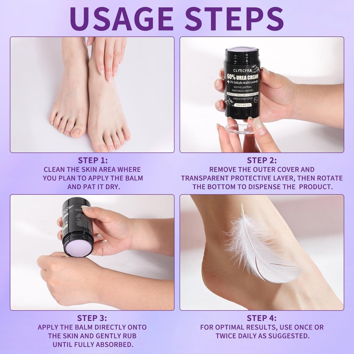 8-in-1 60% Urea Balm with 2% Salicylic Acid & Lavender - Maximum Strength Hand & Foot Stick for Rough, Dry, Thick & Cracked Skin, Callus Remover, Deep Hydration (75g) Avelisse