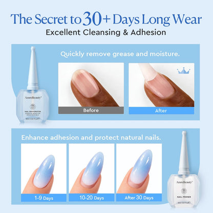 AZUREBEAUTY 18ml Nail Dehydrator and Primer – Acid-Free & Hema-Free Nail Prep Kit for Long-Lasting Gel Polish & Acrylic