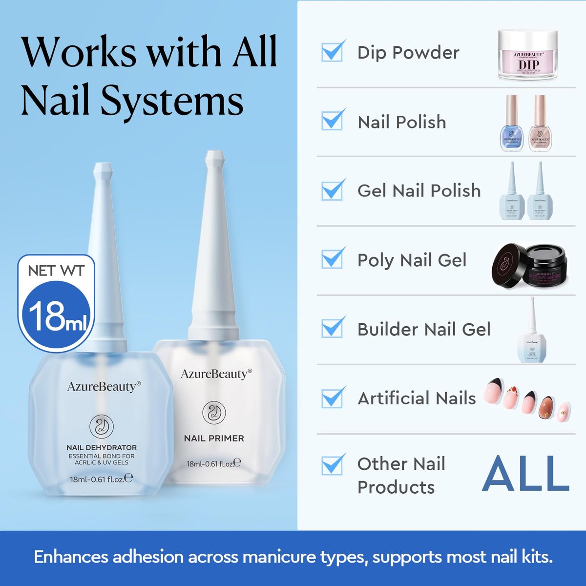 AZUREBEAUTY 18ml Nail Dehydrator and Primer – Acid-Free & Hema-Free Nail Prep Kit for Long-Lasting Gel Polish & Acrylic - görsel 13