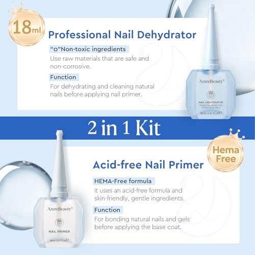 AZUREBEAUTY 18ml Nail Dehydrator and Primer – Acid-Free & Hema-Free Nail Prep Kit for Long-Lasting Gel Polish & Acrylic - görsel 6