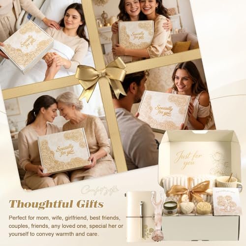 Champagne Ceramic Spa Gift Basket for Women - Self Care & Relaxation Gift for Mom, Wife, Grandma, Sister, Daughter, Friend - Large 3.9" Cup with Get Well & Thinking of You Theme Avelisse