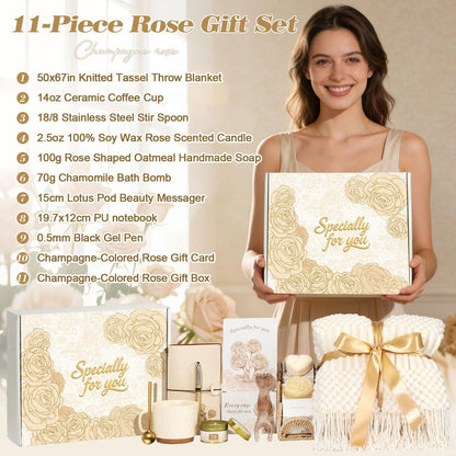 Champagne Ceramic Spa Gift Basket for Women - Self Care & Relaxation Gift for Mom, Wife, Grandma, Sister, Daughter, Friend - Large 3.9" Cup with Get Well & Thinking of You Theme Avelisse