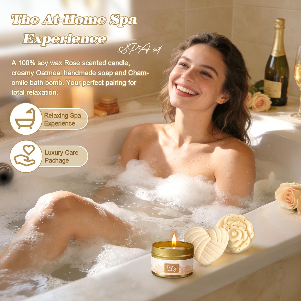 Champagne Ceramic Spa Gift Basket for Women - Self Care & Relaxation Gift for Mom, Wife, Grandma, Sister, Daughter, Friend - Large 3.9" Cup with Get Well & Thinking of You Theme Avelisse
