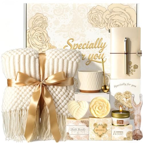 Champagne Ceramic Spa Gift Basket for Women - Self Care & Relaxation Gift for Mom, Wife, Grandma, Sister, Daughter, Friend - Large 3.9" Cup with Get Well & Thinking of You Theme Avelisse