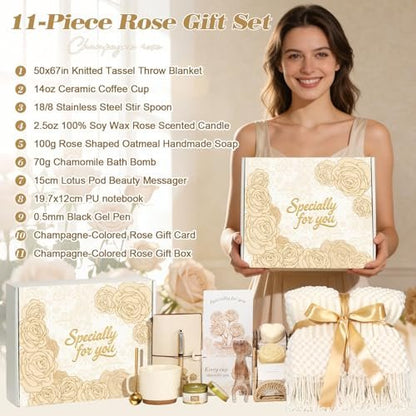 Champagne Ceramic Spa Gift Basket for Women - Self Care & Relaxation Gift for Mom, Wife, Grandma, Sister, Daughter, Friend - Large 3.9" Cup with Get Well & Thinking of You Theme Avelisse