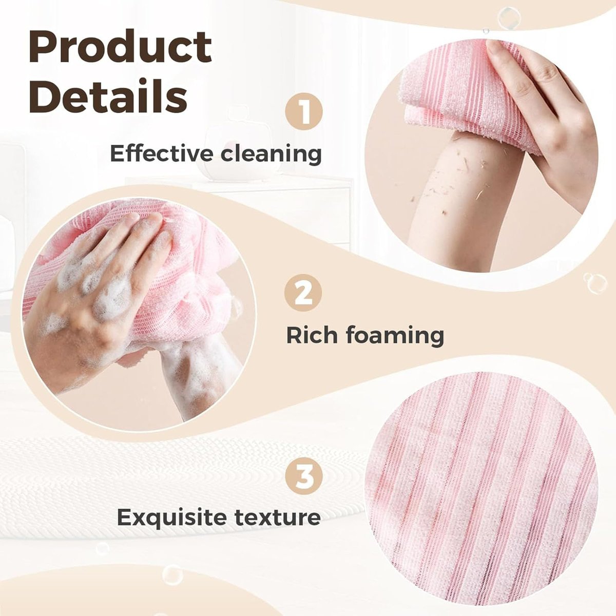 Blissal Exfoliating Shower Towel (2-Pack) - Deep Exfoliating, Soft & Gentle, Quick-Drying Body Scrub Towel - 48 Inches, Black Avelisse