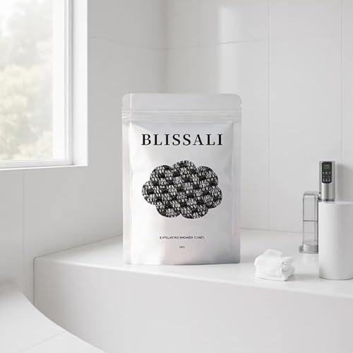 Blissal Exfoliating Shower Towel (2-Pack) - Deep Exfoliating, Soft & Gentle, Quick-Drying Body Scrub Towel - 48 Inches, Black Avelisse