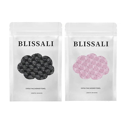 Blissal Exfoliating Shower Towel (2-Pack) - Deep Exfoliating, Soft & Gentle, Quick-Drying Body Scrub Towel - 48 Inches, Black Avelisse