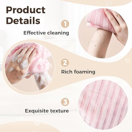Blissal Exfoliating Shower Towel (2-Pack) - Deep Exfoliating, Soft & Gentle, Quick-Drying Body Scrub Towel - 48 Inches, Black Avelisse