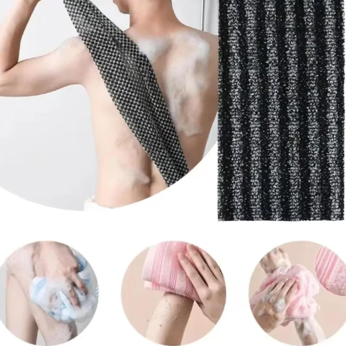Blissal Exfoliating Shower Towel (2-Pack) - Deep Exfoliating, Soft & Gentle, Quick-Drying Body Scrub Towel - 48 Inches, Black Avelisse