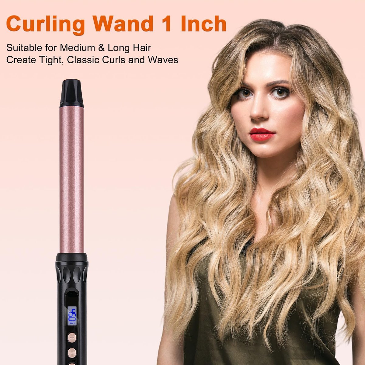 MCODON 1 Inch Curling Wand - Tourmaline Ceramic Barrel, Clamp-Free, Adjustable Temperature, Dual Voltage Professional Hair Curler for Medium to Long Hair Avelisse