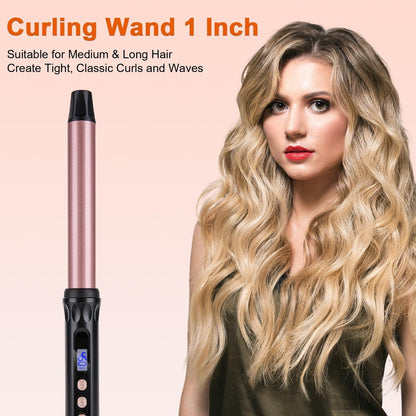 MCODON 1 Inch Curling Wand - Tourmaline Ceramic Barrel, Clamp-Free, Adjustable Temperature, Dual Voltage Professional Hair Curler for Medium to Long Hair Avelisse