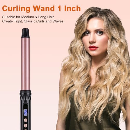 MCODON 1 Inch Curling Wand - Tourmaline Ceramic Barrel, Clamp-Free, Adjustable Temperature, Dual Voltage Professional Hair Curler for Medium to Long Hair Avelisse