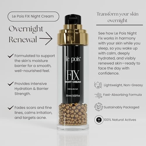 Le Pois FIX Night Cream – Anti-Aging Firming Wrinkle-Smoothing Night Moisturizer for Women, Overnight Hydrating Cream with Plant-Based Pea Protein for Dry Sensitive Skin, 1.02 oz Avelisse