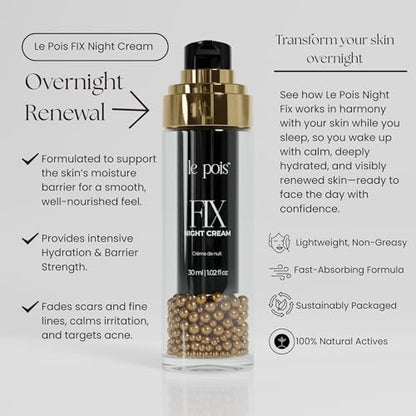 Le Pois FIX Night Cream – Anti-Aging Firming Wrinkle-Smoothing Night Moisturizer for Women, Overnight Hydrating Cream with Plant-Based Pea Protein for Dry Sensitive Skin, 1.02 oz Avelisse