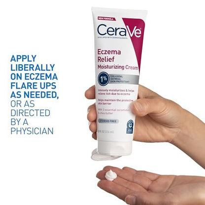 CeraVe Eczema Relief Moisturizing Cream with Colloidal Oatmeal, Shea Butter & Vitamin E – Steroid Free & Paraben Free, 8 oz