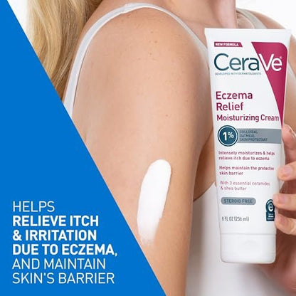 CeraVe Eczema Relief Moisturizing Cream with Colloidal Oatmeal, Shea Butter & Vitamin E – Steroid Free & Paraben Free, 8 oz