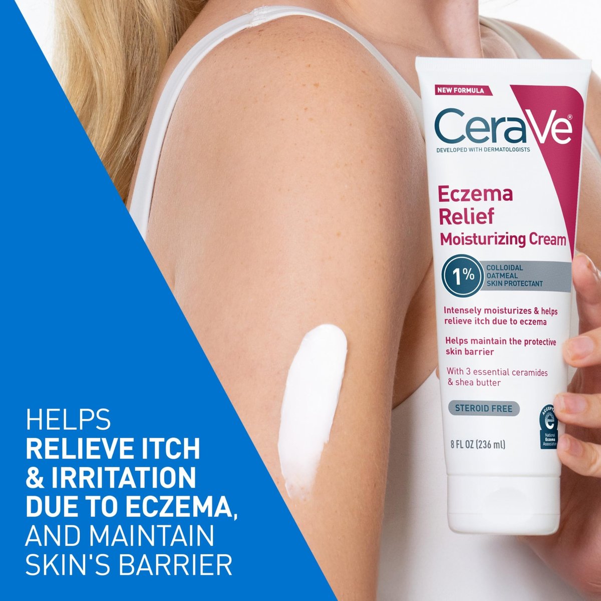 CeraVe Eczema Relief Moisturizing Cream with Colloidal Oatmeal, Shea Butter & Vitamin E – Steroid Free & Paraben Free, 8 oz - görsel 6