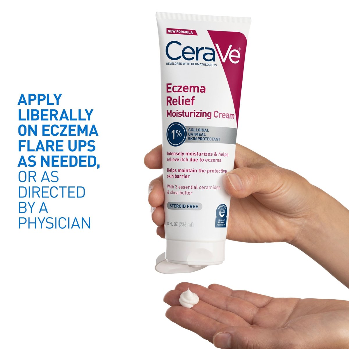 CeraVe Eczema Relief Moisturizing Cream with Colloidal Oatmeal, Shea Butter & Vitamin E – Steroid Free & Paraben Free, 8 oz - görsel 12