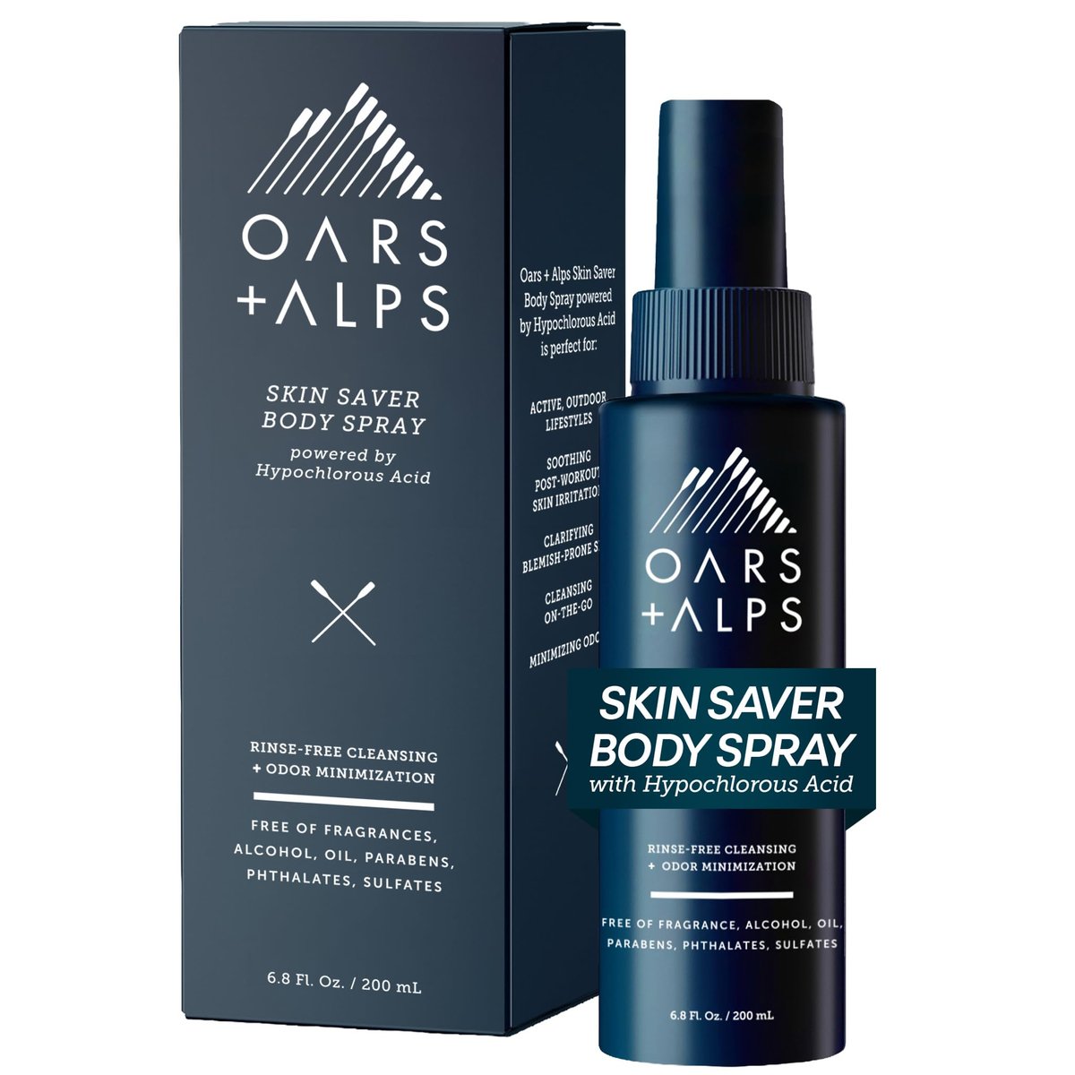 Oars + Alps Skin Saver Body Spray with Hypochlorous Acid - Eliminates Odors, Freshens & Soothes Irritation & Redness - Use After Workouts, Traveling & Post Shave - Safe & Clean Ingredients - 6.8oz Avelisse