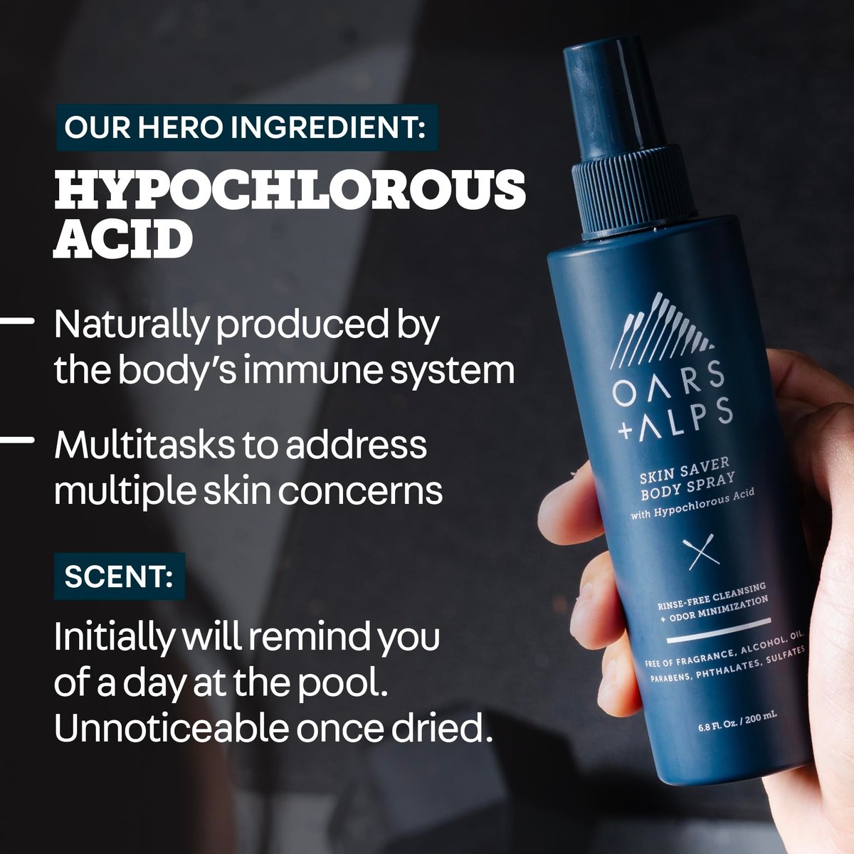 Oars + Alps Skin Saver Body Spray with Hypochlorous Acid - Eliminates Odors, Freshens & Soothes Irritation & Redness - Use After Workouts, Traveling & Post Shave - Safe & Clean Ingredients - 6.8oz Avelisse