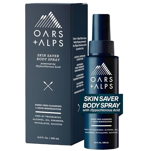 Oars + Alps Skin Saver Body Spray with Hypochlorous Acid - Eliminates Odors, Freshens & Soothes Irritation & Redness - Use After Workouts, Traveling & Post Shave - Safe & Clean Ingredients - 6.8oz Avelisse