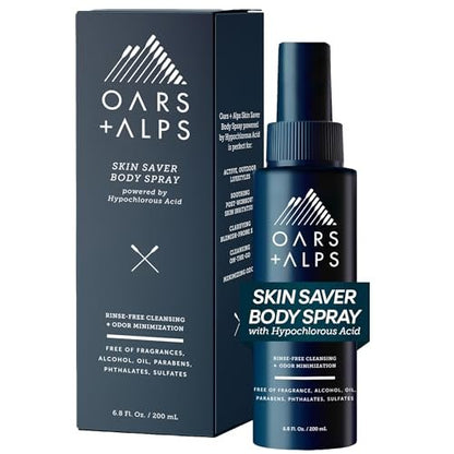 Oars + Alps Skin Saver Body Spray with Hypochlorous Acid - Eliminates Odors, Freshens & Soothes Irritation & Redness - Use After Workouts, Traveling & Post Shave - Safe & Clean Ingredients - 6.8oz Avelisse