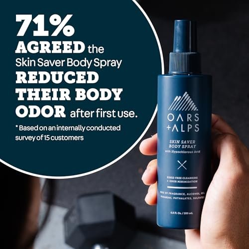 Oars + Alps Skin Saver Body Spray with Hypochlorous Acid - Eliminates Odors, Freshens & Soothes Irritation & Redness - Use After Workouts, Traveling & Post Shave - Safe & Clean Ingredients - 6.8oz Avelisse