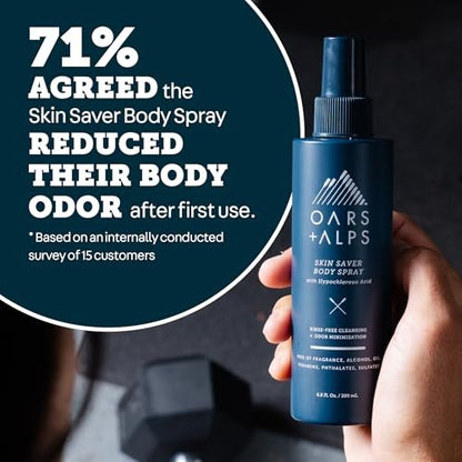 Oars + Alps Skin Saver Body Spray with Hypochlorous Acid - Eliminates Odors, Freshens & Soothes Irritation & Redness - Use After Workouts, Traveling & Post Shave - Safe & Clean Ingredients - 6.8oz Avelisse