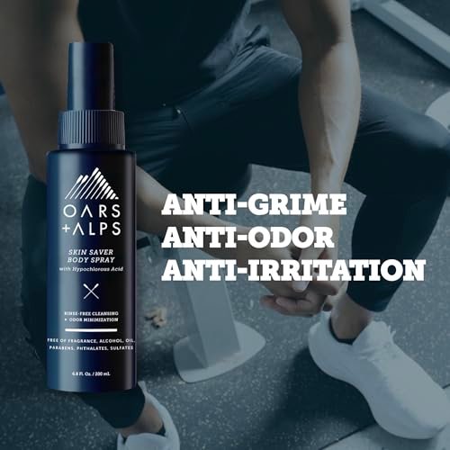 Oars + Alps Skin Saver Body Spray with Hypochlorous Acid - Eliminates Odors, Freshens & Soothes Irritation & Redness - Use After Workouts, Traveling & Post Shave - Safe & Clean Ingredients - 6.8oz Avelisse