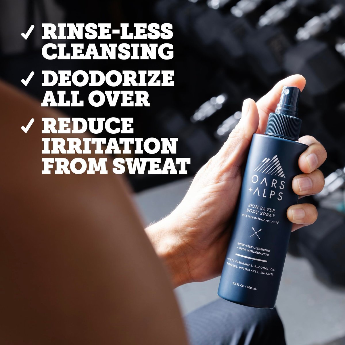 Oars + Alps Skin Saver Body Spray with Hypochlorous Acid - Eliminates Odors, Freshens & Soothes Irritation & Redness - Use After Workouts, Traveling & Post Shave - Safe & Clean Ingredients - 6.8oz Avelisse
