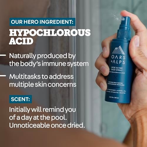 Oars + Alps Skin Saver Facial Spray for Sensitive Skin – Hypochlorous Acid Face Mist for Breakouts, Acne, Redness, Itching, & Rashes – Safe, Clean Ingredients – 3.4 oz Avelisse