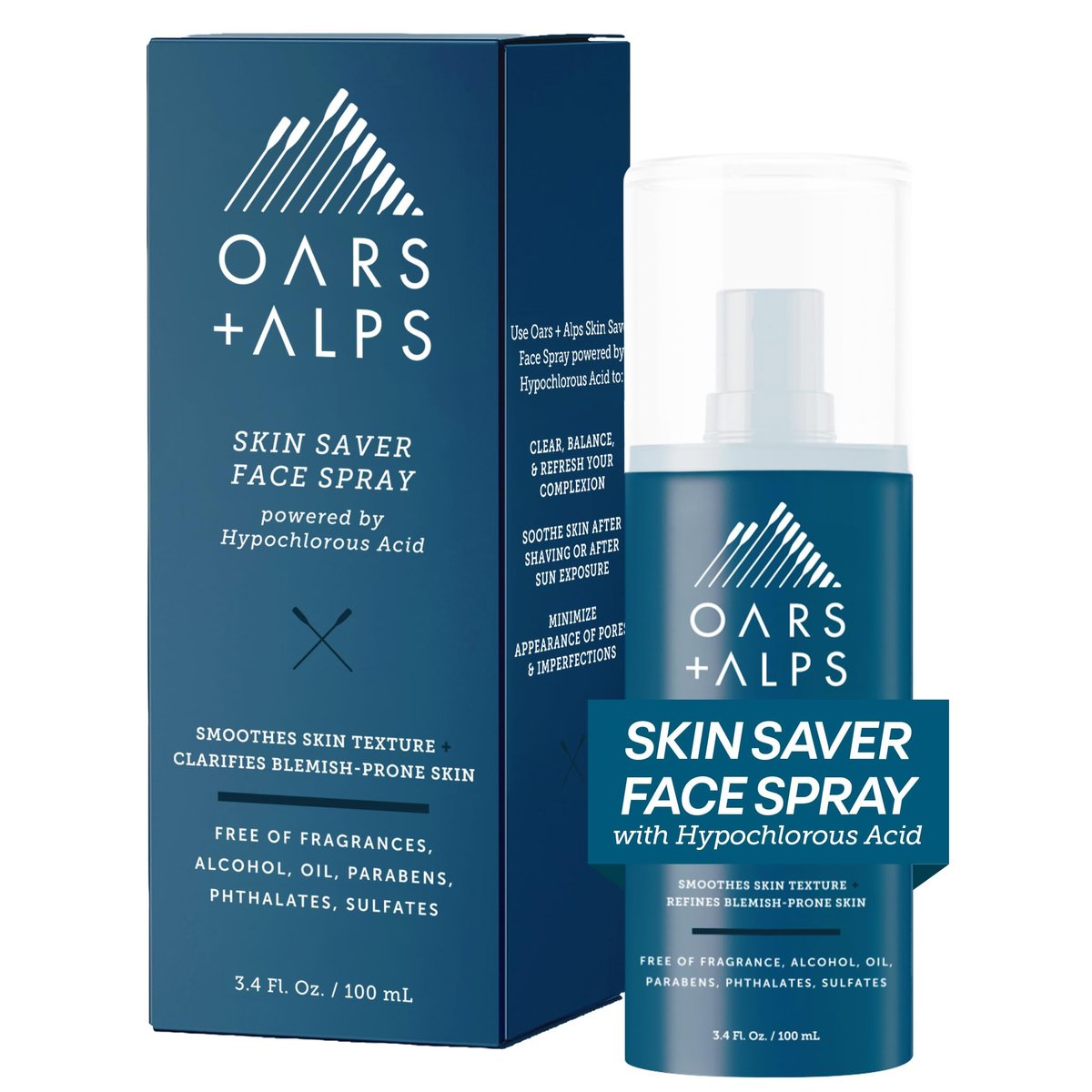 Oars + Alps Skin Saver Facial Spray for Sensitive Skin – Hypochlorous Acid Face Mist for Breakouts, Acne, Redness, Itching, & Rashes – Safe, Clean Ingredients – 3.4 oz Avelisse