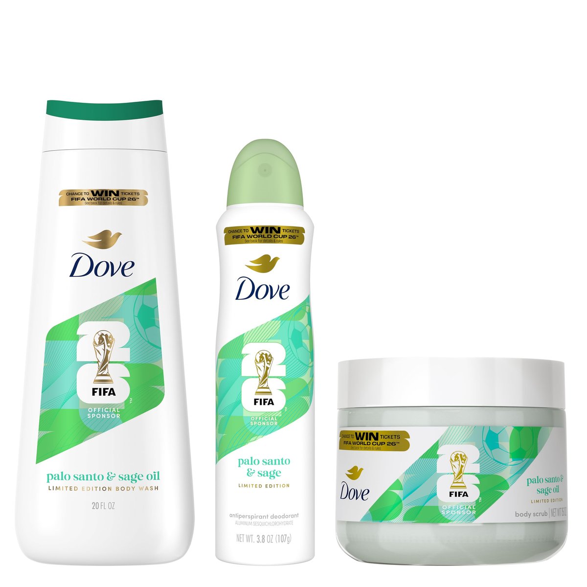 Dove FIFA World Cup 2026 Limited Edition Hydrating Regimen 3-Pack – Palo Santo & Sage Oil Body Wash, 24-Hour Nourishing MicroMoisture, Vegan & Dermatologist-Recommended Avelisse