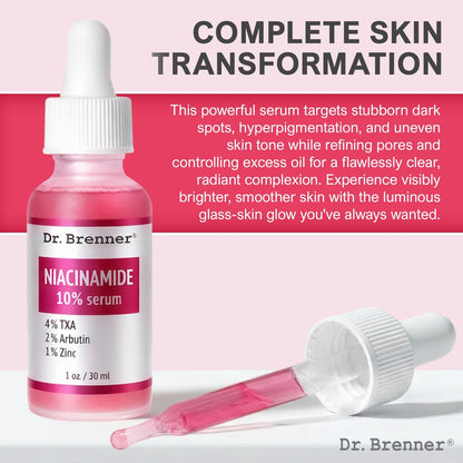 Niacinamide Serum 10% + TXA 4% with Tranexamic Acid, Zinc 1% & Arbutin 2% - Dark Spot Corrector for Hyperpigmentation, Acne Scars, Uneven Skin Tone, Glass Skin - Dr. Brenner Avelisse