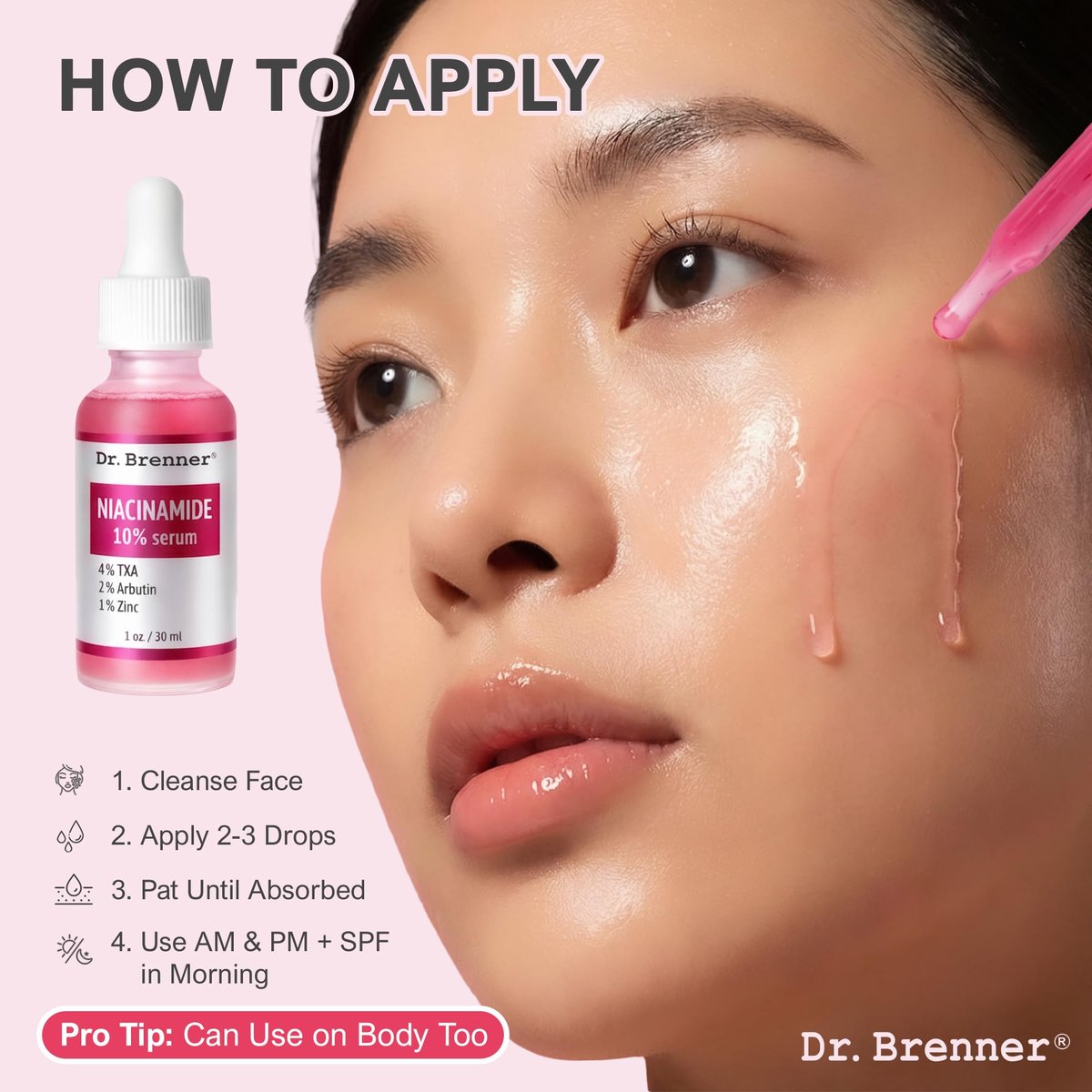 Niacinamide Serum 10% + TXA 4% with Tranexamic Acid, Zinc 1% & Arbutin 2% - Dark Spot Corrector for Hyperpigmentation, Acne Scars, Uneven Skin Tone, Glass Skin - Dr. Brenner Avelisse