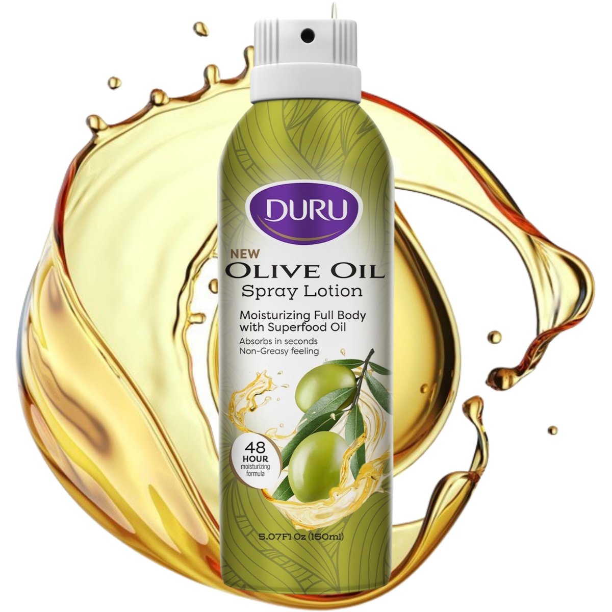 Duru Olive Oil Moisturizing Spray Lotion - 48 Hour Hydration Body Lotion for Dry Skin, 5 oz Avelisse