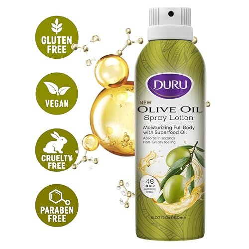Duru Olive Oil Moisturizing Spray Lotion - 48 Hour Hydration Body Lotion for Dry Skin, 5 oz Avelisse
