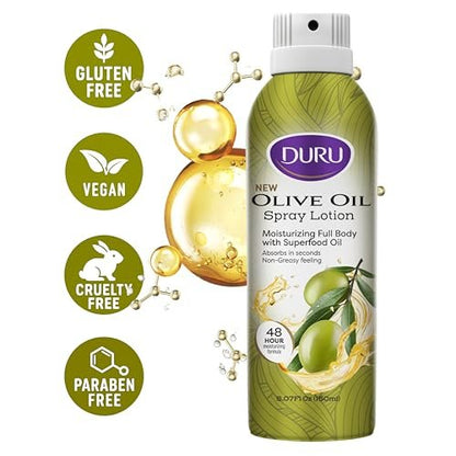 Duru Olive Oil Moisturizing Spray Lotion - 48 Hour Hydration Body Lotion for Dry Skin, 5 oz Avelisse