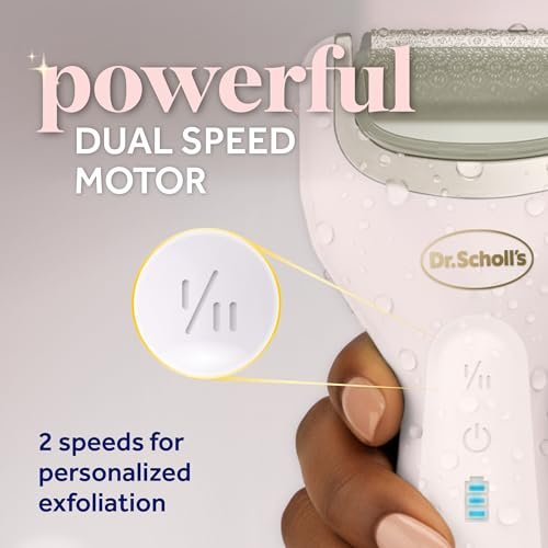 Dr. Scholl's Pedi Perfect Electric Foot Callus Remover - Waterproof Rechargeable with 2 Roller Heads, 90 Min Run Time, Dust Catcher Avelisse
