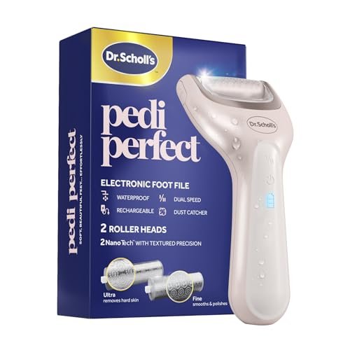 Dr. Scholl's Pedi Perfect Electric Foot Callus Remover - Waterproof Rechargeable with 2 Roller Heads, 90 Min Run Time, Dust Catcher Avelisse