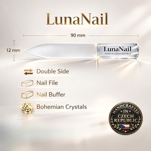 LunaNail Nano Czech Glass Nail File & Buffer 2-in-1 – Velvet Case, Crystal Polisher, Mirror-Shine, Keratin-Sealing, Travel Friendly Avelisse