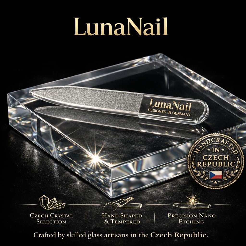 LunaNail Nano Czech Glass Nail File & Buffer 2-in-1 – Velvet Case, Crystal Polisher, Mirror-Shine, Keratin-Sealing, Travel Friendly Avelisse