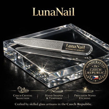 LunaNail Nano Czech Glass Nail File & Buffer 2-in-1 – Velvet Case, Crystal Polisher, Mirror-Shine, Keratin-Sealing, Travel Friendly Avelisse
