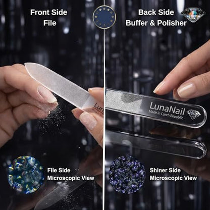 LunaNail Nano Czech Glass Nail File & Buffer 2-in-1 – Velvet Case, Crystal Polisher, Mirror-Shine, Keratin-Sealing, Travel Friendly Avelisse